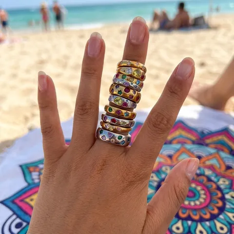 Edelstahl Bunte Zirkon Ring Mehr Kristall Herz Stern Geometrischer Fingerring Modeschmuck Geschenk Für Frauen