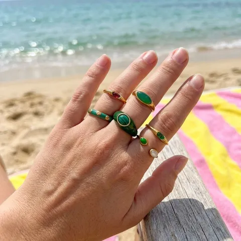 Vintage Edelstahl Malachit Zirkon Ring Für Damen Nische Design Geometrischer Fingerring Modeschmuck
