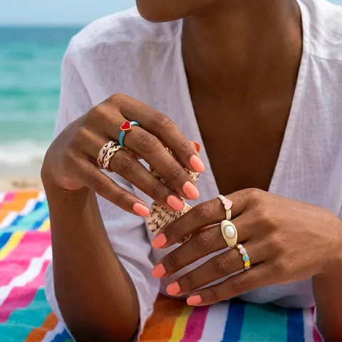 Edelstahl Buntes Emaille Tropföl Herz Gedrehter Ring Damen Mode Ästhetisch Dopamin Statement Finger Schmuck