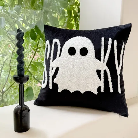 Housse de Coussin Halloween Broderie Éponge Citrouille Fantôme Housse de Coussin Décorative Pour Canapé Salon