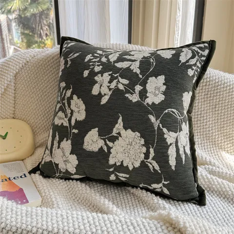 Housse de Coussin Décoratif en Chenille Vintage Français Motif Floral Moderne Luxe Housse de Coussin de Canapé