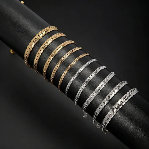 Minimalist Stainless Steel Flat Embossed Chain Bracelet For Women Men Unisex Gold Silver Color Fashion Wrist Link Chain Bangle Jewelry Gift