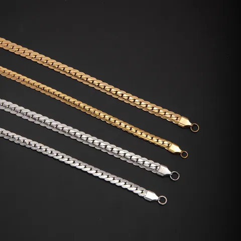 Minimalist Stainless Steel Flat Embossed Chain Bracelet For Women Men Unisex Gold Silver Color Fashion Wrist Link Chain Bangle Jewelry Gift