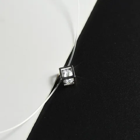 Minimalist Geometric Cubic Zirconia Pendant Necklace Transparent Fishing Line Stainless Steel Chain Fashion Jewelry Gift