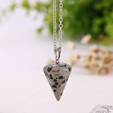 Natural Stone Hexagonal Prism Conical Pendulum Necklace Faceted Crystal Agate Pendant Jewelry Gift for Women
