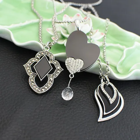 Long Sweater Chain Rhinestone Alloy Necklace Women Multi Layer Thai Silver Necklace Geometric Pendant Jewelry Gift