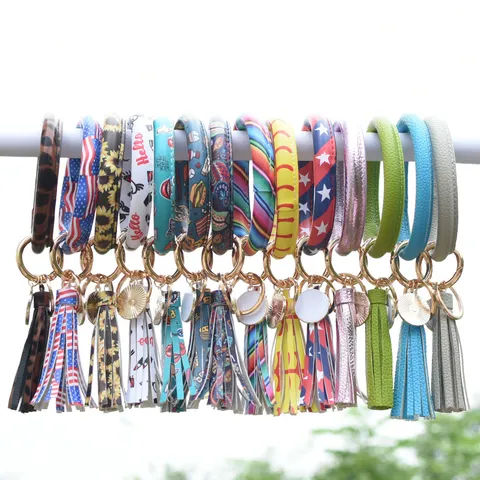 Portachiavi da Polso in Pelle PU con Nappa Braccialetto Anello Carino Stampato Portachiavi da Anello Accessori Moda Donna