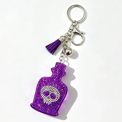Strass Totenkopf Parfum Flasche Schlüsselanhänger Mode Quaste Tasche Anhänger Funkelnd Kristall Legierung Schlüsselring