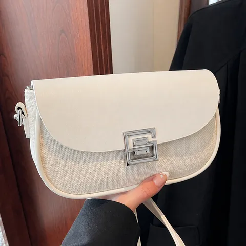 Women Fashion Crossbody Bag Vintage PU Leather Canvas Patchwork Saddle Bag Casual Small Square Shoulder Bag