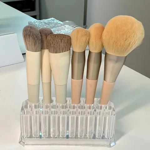 Soporte de Acrílico Transparente para Pinceles de Maquillaje de 26 Agujeros Organizador de Cosméticos de Escritorio Estante para Lápices
