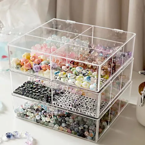 Caja de Almacenamiento de Plástico Transparente Con Tapa Y Rejillas Organizador Para Cuentas