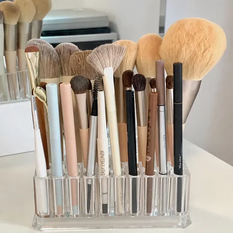 Soporte de Acrílico Transparente para Pinceles de Maquillaje de 26 Agujeros Organizador de Cosméticos de Escritorio Estante para Lápices