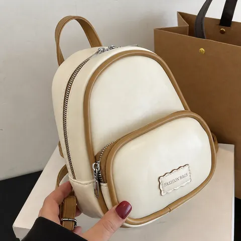 Damen Mini Rucksack Lässig Farbabstimmung PU Leder Schultasche Klein Daypack Wasserdicht Reise Rucksack Für Täglichen Gebrauch