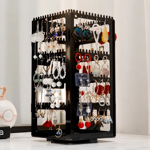Soporte de Exhibición de Joyas Giratorio de Varios Niveles Soporte de Plástico para Pendientes Organizador de Escritorio para Mujeres Almacenamiento en el Hogar