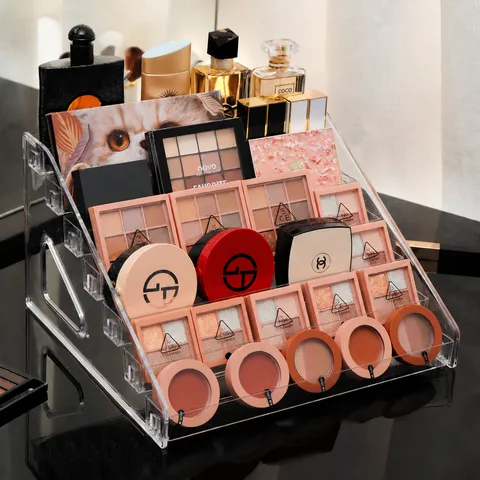 Organizador Cosmético de Plástico Transparente Caja de Almacenamiento de Maquillaje Escalonada Multicapa para Paleta de Sombras de Ojos Lápiz Labial
