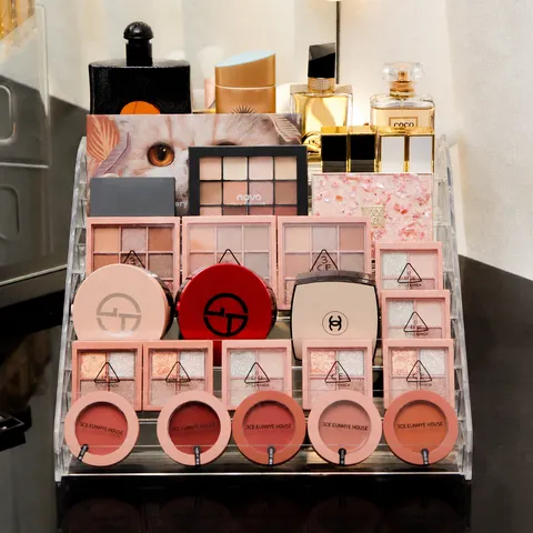 Organizador Cosmético de Plástico Transparente Caja de Almacenamiento de Maquillaje Escalonada Multicapa para Paleta de Sombras de Ojos Lápiz Labial