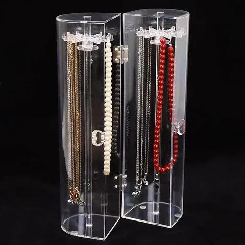 Caja de Almacenamiento de Collares de Acrílico Transparente A Prueba de Polvo Soporte de Exhibición de Joyas Giratorio Organizador de Escritorio Para Mujeres Niñas