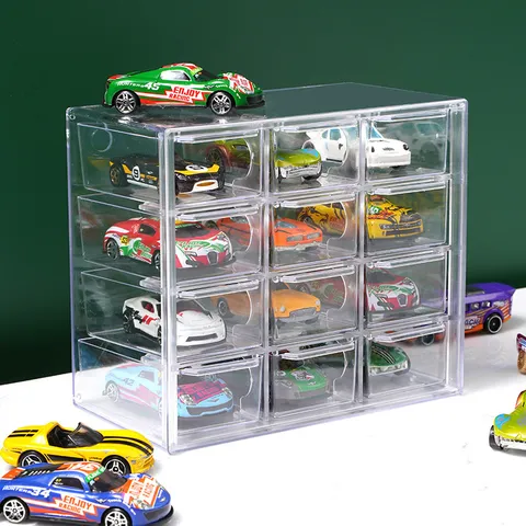 Vitrina de Exposición de Acrílico Transparente de 12 Rejillas Caja de Almacenamiento con Cajones Claros para Coleccionables en Miniatura 1:64