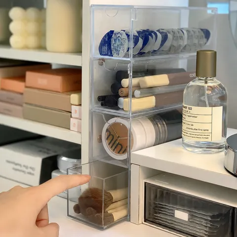 Caja de Almacenamiento de Escritorio de Acrílico Transparente Organizador de Cajones Multicapa Para Pintalabios Cosméticos Pinceles de Maquillaje Papelería de Oficina