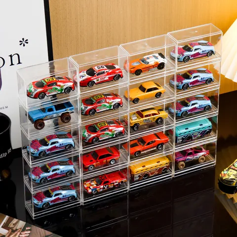 Vitrina Acrílica Transparente Caja de Almacenamiento Apilable A Prueba de Polvo Para Modelo de Coche de Juguete Organizador de Colección