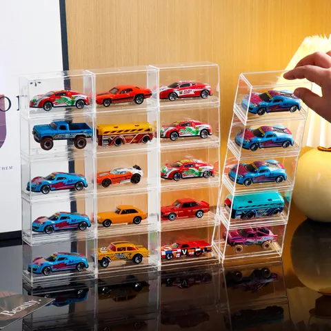 Vitrina Acrílica Transparente Caja de Almacenamiento Apilable A Prueba de Polvo Para Modelo de Coche de Juguete Organizador de Colección