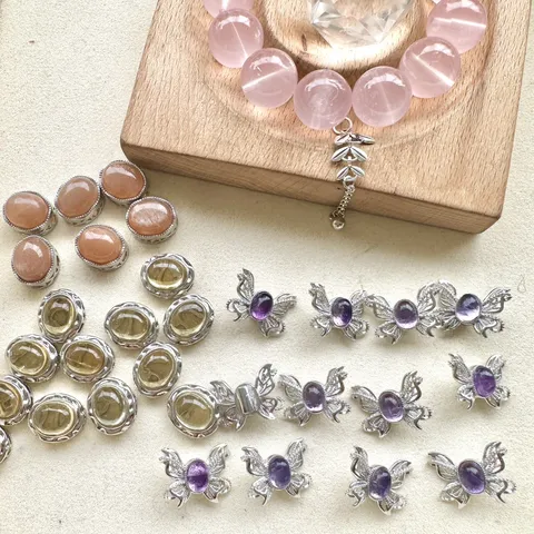 Accessori per Gioielli Fai da Te Cabochon in Pietra del Sole Perline di Cristallo E Ciondoli Fiocco Argento Per Gioielli