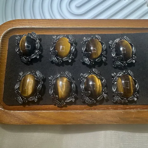 Natural Yellow Tiger Eye Stone Cabochon Pendant DIY Bracelet Necklace Copper Mount Crystal Jewelry Making Component