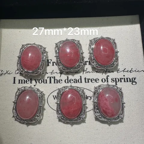 Ciondolo in Pietra Naturale Fiore di Ciliegio Ametista Luna Montatura Argento Vintage Ciondoli Ovali per Creazione Gioielli Fai da Te