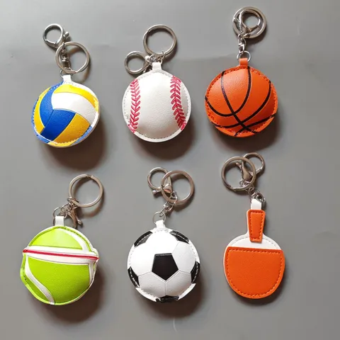 Simulation Leather Sports Ball Keychain Football Basketball Baseball Tennis Volleyball Table Tennis Racket Bag Charm Pendant Gift