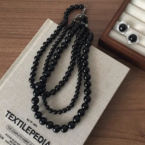 Collana di Perle in Agata Nera Gotica Per Donne Vintage Di Nicchia Fatta A Mano Catena Corta per Clavicola Gioielli di Moda Regalo