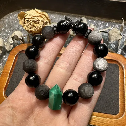 Braccialetto di Perle in Malachite e Ossidiana Naturale ciondolo Farfalla in Strass Gioiello di Cristallo Vintage Regalo Per Donne