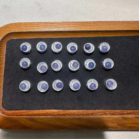 Pietra di Tanzanite Naturale Accessorio per Gioielli DIY Ciondolo Rotondo a Foro Passante Cristallo Metallo Elettroplato Componente per Gioielli