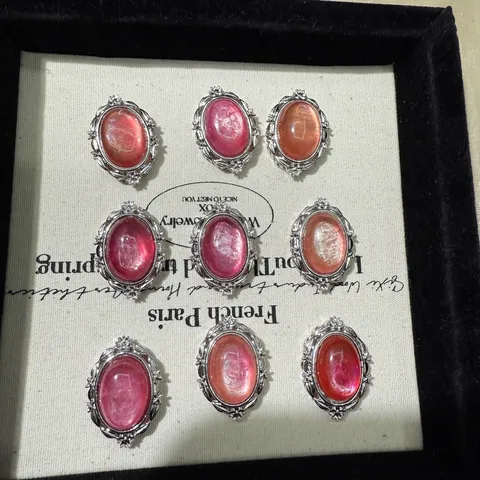 Cabochon in Pietra Preziosa Lepidolite Montatura in Rame Accessori per Creazione Gioielli DIY Reperti in Pietra di Cristallo Ovale Minimalista