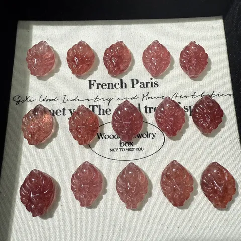 Natural Strawberry Quartz Nine-Tailed Fox Carving DIY Pendant Loose Bead Through Hole Crystal Jewelry Accessory Gift