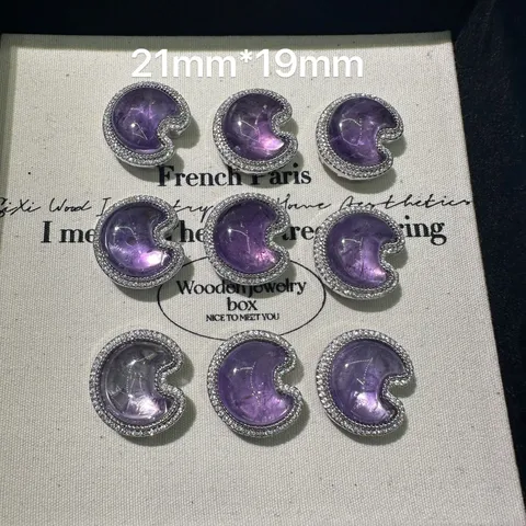 Ciondolo in Pietra Naturale Fiore di Ciliegio Ametista Luna Montatura Argento Vintage Ciondoli Ovali per Creazione Gioielli Fai da Te