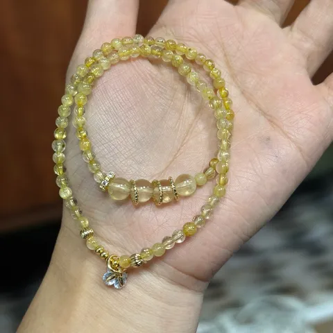 Bracciale in Pietra di Cristallo di Quarzo Rutilato Naturale Braccialetto di Perline Avvolto Multistrato Gioielli in Stile Antico Regalo per Donna