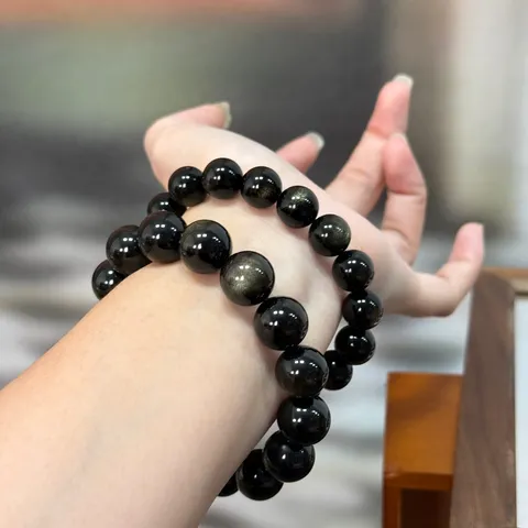 Bracciale di Perle in Ossidiana Argentata e Dorata Naturale Braccialetti di Pietre Preziose Lucidate per Uomini e Donne Regalo di Gioielli