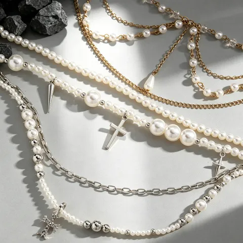 Meerlaagse Kunstparel Kruis Tailleketting Vintage Punk Gotisch Lichaamssieraden Hip Hop Broekketting Voor Vrouwen
