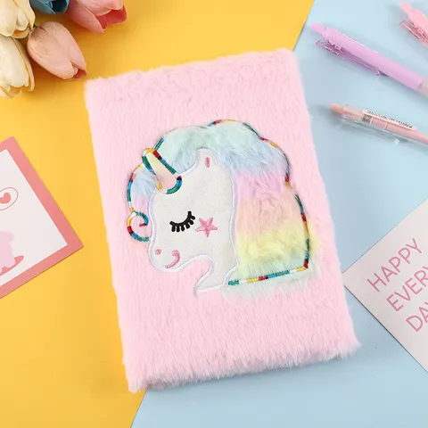 Cute Plush Unicorn Notebook Cartoon Diary Kawaii Fluffy Student Memo Pad Cute Stationery Gift Writing Book