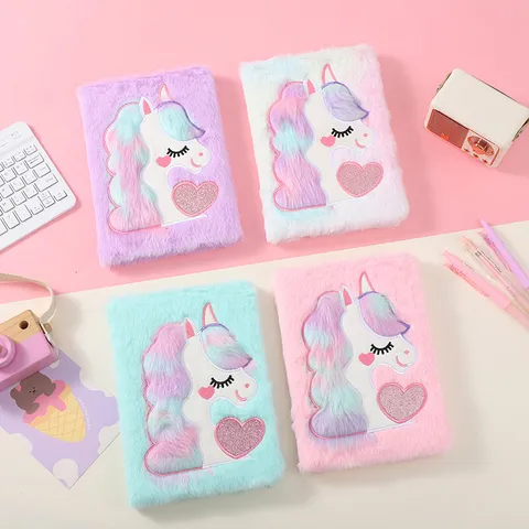 Plush Notebook Cute Unicorn Embroidery Macaron Color Diary Student Journal Office Writing Notepad Gift