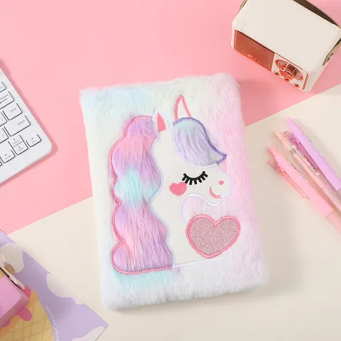 Plush Notebook Cute Unicorn Embroidery Macaron Color Diary Student Journal Office Writing Notepad Gift