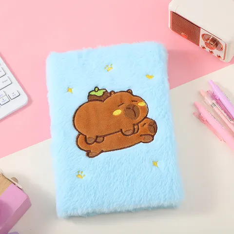 Portable Cute Cartoon Plush Notebook Hardcover Pocket Notepad With Embroidery Design For School Office Students Writing