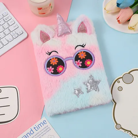 Cute Cartoon Unicorn Plush Notebook Fluffy Diary Student Journal Writing Notebook Kawaii Stationery Gift