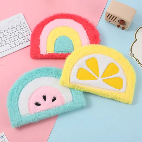 Creative Semi-Circular Plush Notebook Cartoon Cute Diary Rainbow Fruit Memo Pad Student School Stationery Gift