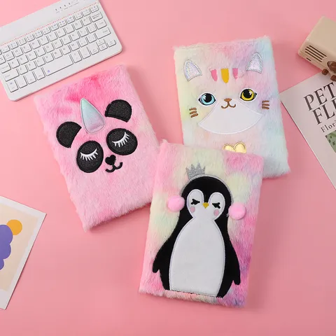 Cute Cartoon Plush Notebook Cute Animal Embroidery Diary Notepad Soft Cover Student Journal School Office Supplies