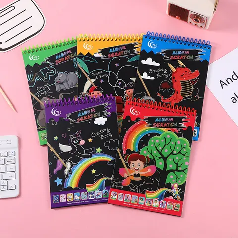 Children Scratch Painting Book Colorful DIY Magic Drawing Notebook With Wooden Stylus Kids Creative Graffiti Sketch Pad