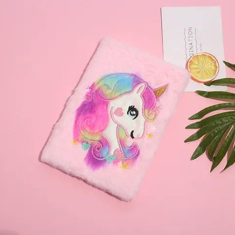 Cute Cartoon Unicorn Plush Notebook Fluffy Diary Book School Supplies Writing Pad For Students Daily Journal