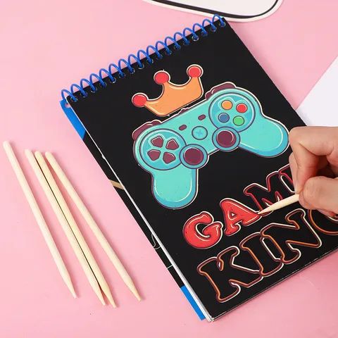 Children Scratch Painting Book Colorful DIY Magic Drawing Notebook With Wooden Stylus Kids Creative Graffiti Sketch Pad