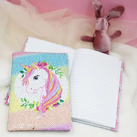 Cute Sequin Unicorn Notebook Journal Creative Student DIY Stationery Diary Writing Book With Glitter Cover
