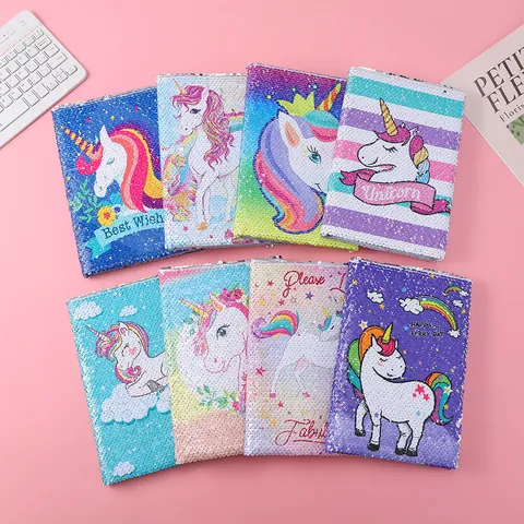 Cartoon Unicorn Sequin Notebook Cute Unicorn Journal Children Creative Planner Notebook Student Diary Writing Book
